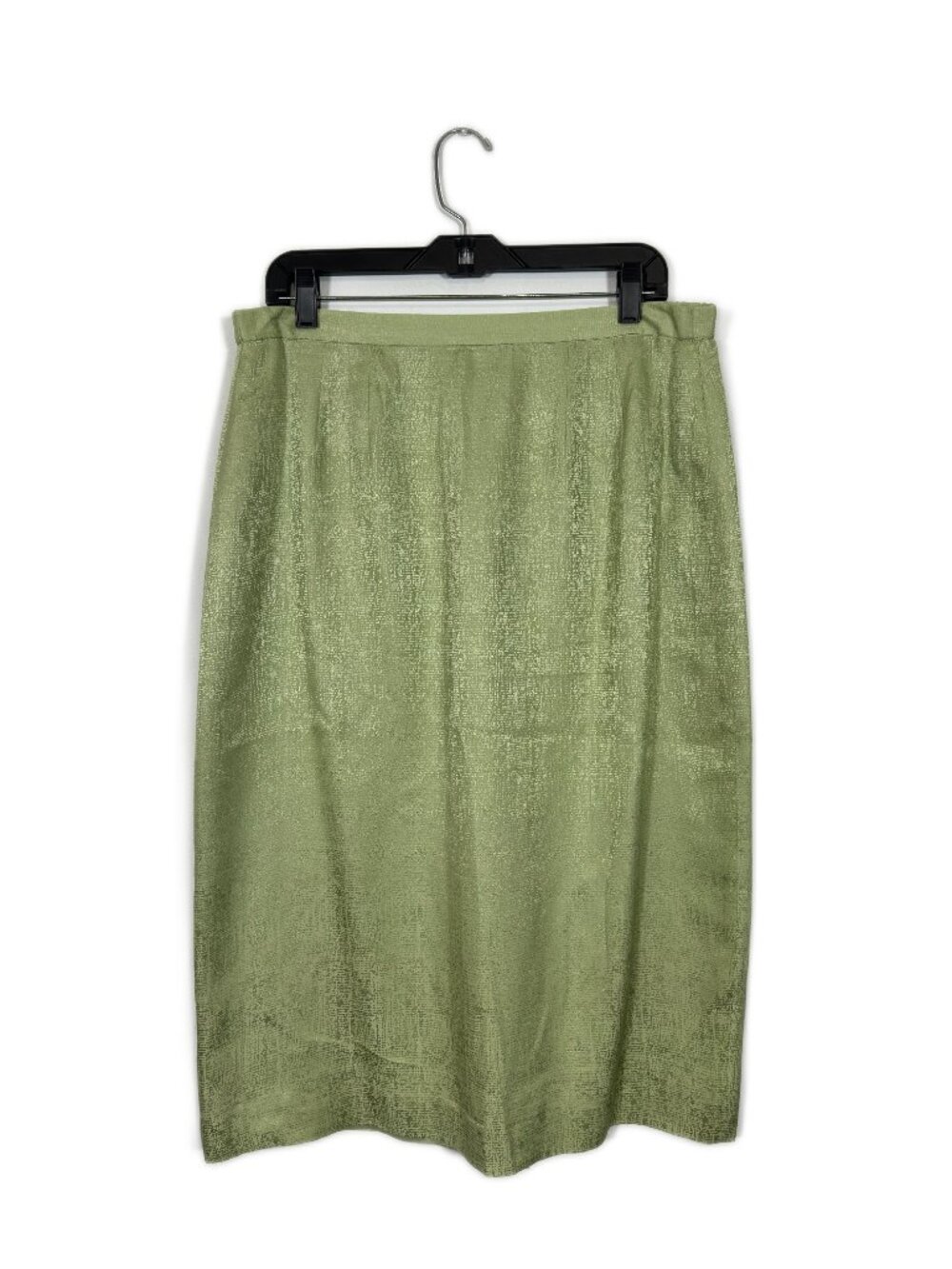 VTG 90s 100% Silk Midi Skirt Size 14 Sage Green Classic Office Shiny Quiet Lux